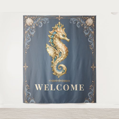 Seahorse welcome sign beach photo backdrop