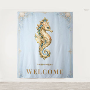 Seahorse welcome sign vintage beach photo backdrop