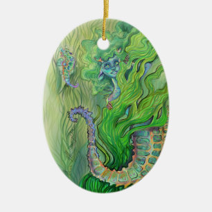 Seahorse Whisperer Mermaid Ceramic Ornament