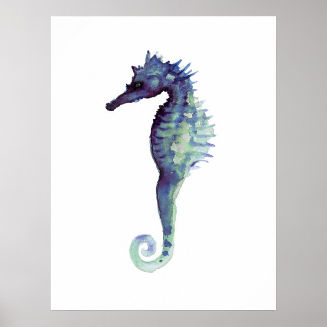 Seahorse white art poster purple seahorses (Front)