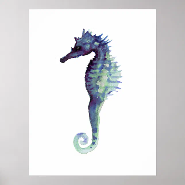 Seahorse white art poster purple seahorses | Zazzle