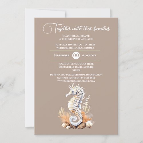 Seahorse white beach theme coastal chic invitation