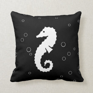 SEAHORSE WHITE on black pillow