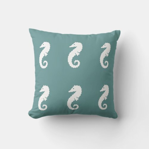 SEAHORSE WHITE on BLUE GREY pillow