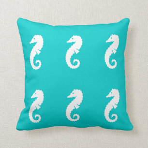SEAHORSE WHITE on  blue pillow