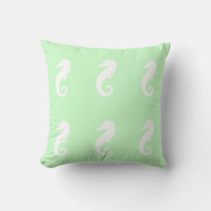 SEAHORSE WHITE on light SEAFOAM GREEN pillow