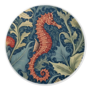Seahorse William Morris style R Sea Ocean Marine Ceramic Knob