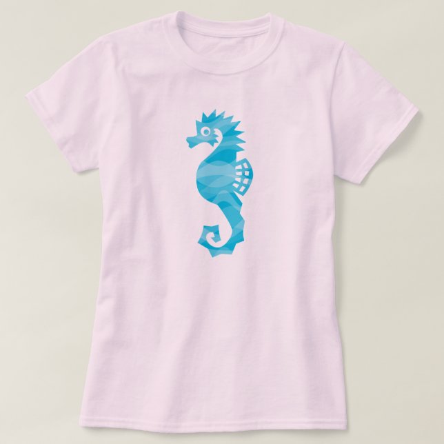 Seahorse with aqua waves T-Shirt (Design Front)
