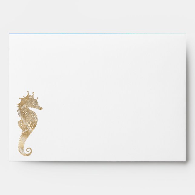 Seahorse with Watercolor Lining Wedding Envelope (Front)