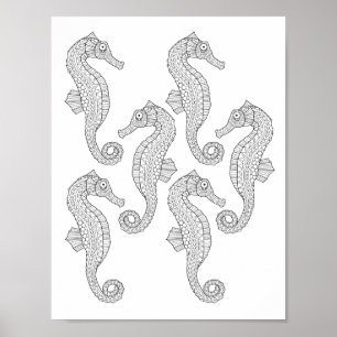 Seahorses Adult Coloring Poster