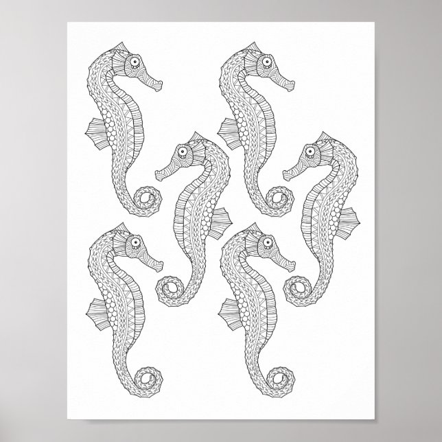 Seahorses Adult Coloring Poster (Front)