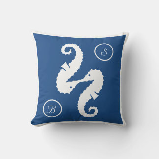 Seahorses + anchor beach wedding custom monogram throw pillow
