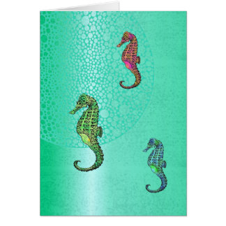 Seahorses and Aqua Blank Cards