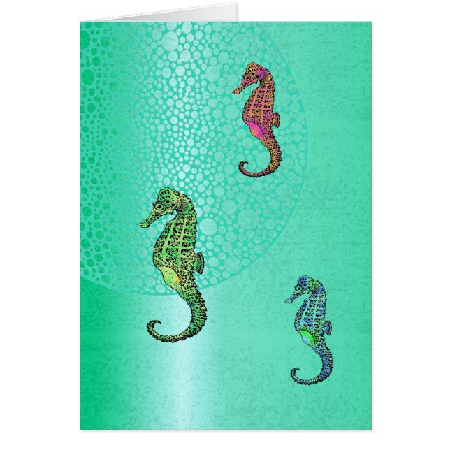 Seahorses and Aqua Blank Cards (Front)