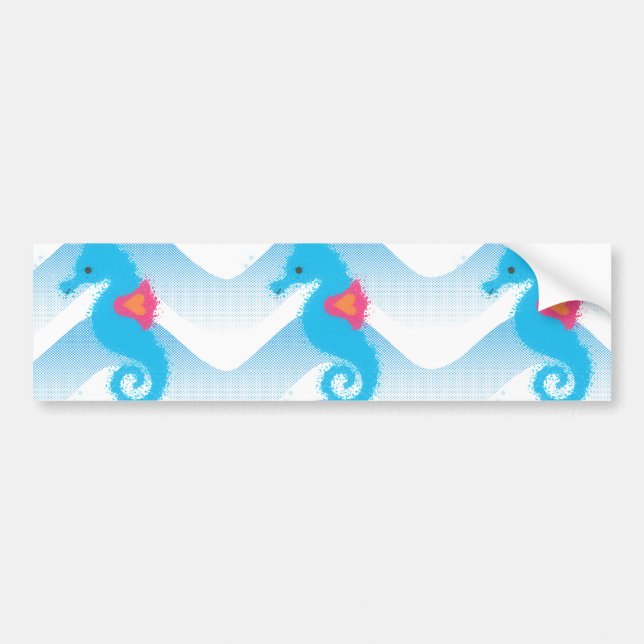 Seahorses And Blue Waves Pattern Bumper Sticker (Front)