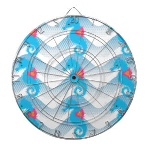 Seahorses And Blue Waves Pattern Dartboard With Darts