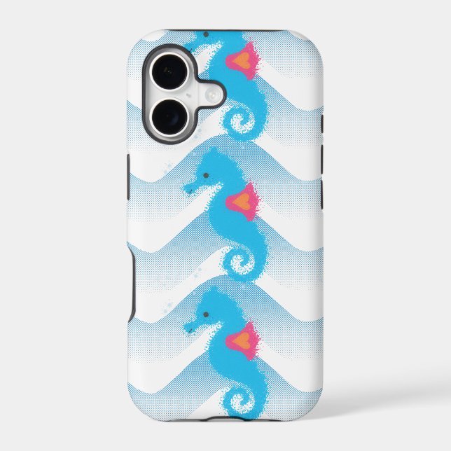 Seahorses And Blue Waves Pattern Iphone Case (Back)