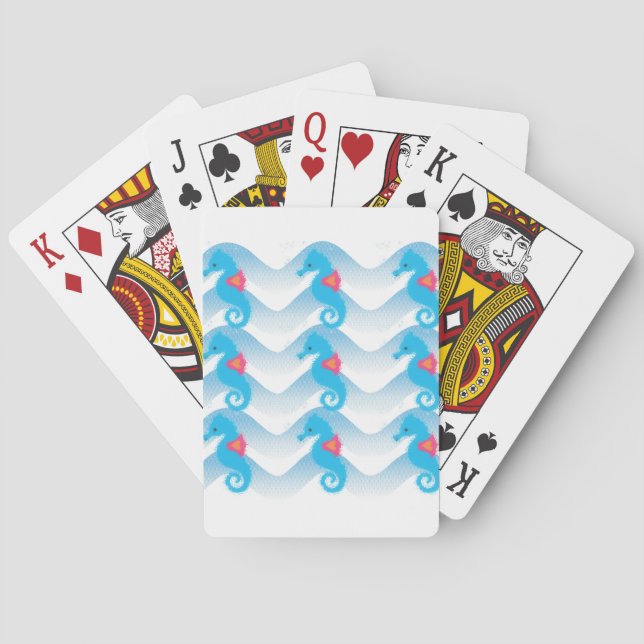 Seahorses And Blue Waves Pattern Poker Cards (Back)