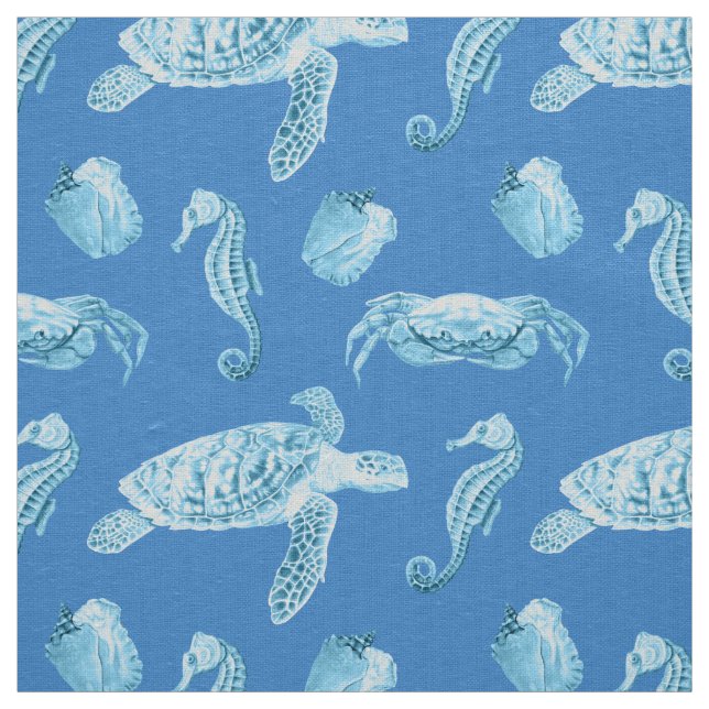 Seahorses and Sea Turtles Fabric (Swatch)
