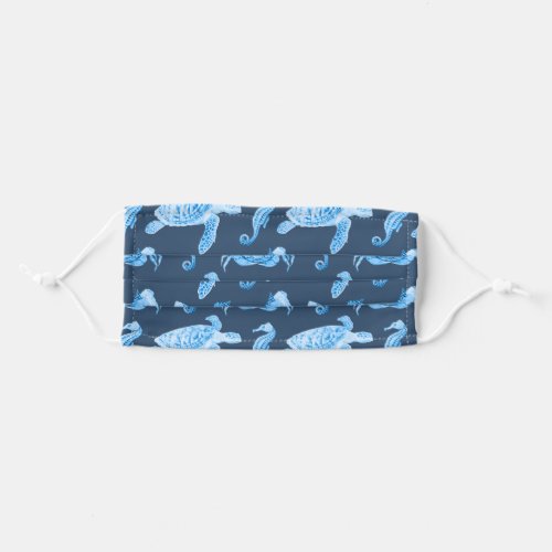 Seahorses and Sea Turtles Navy Blue Adult Cloth Face Mask