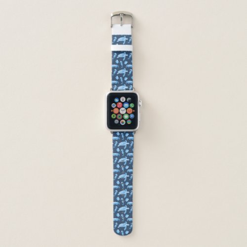 Seahorses and Sea Turtles Navy Blue Apple Watch Band