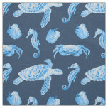 Seahorses and Sea Turtles Navy Blue Fabric