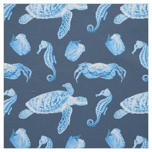 Seahorses and Sea Turtles Navy Blue Fabric
