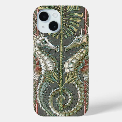 Seahorses and Seaweed Vintage Art Nouveau iPhone 15 Case