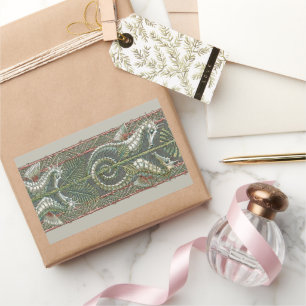 Seahorses and Seaweed, Vintage Art Nouveau Rectangular Sticker