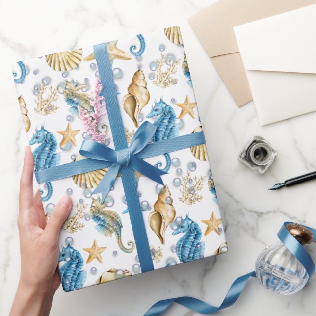 Seahorses and Starfish In Bubbles Wrapping Paper (Gifting)