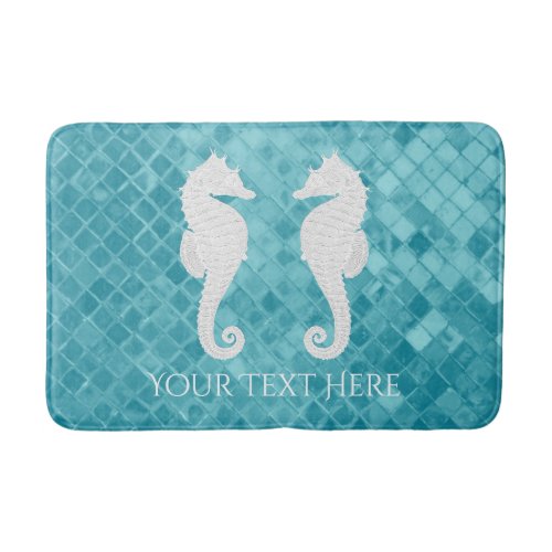 Seahorses Aqua Sea Glass Personalize Bath Mat