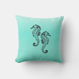 Seahorses Aqua Throw Pillow
