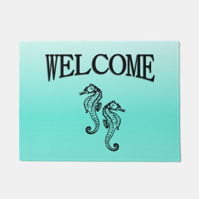 Seahorses Aqua Welcome Doormat (Front)