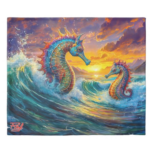 Seahorses At Sunset Design By Rich AMeN Gill Duvet Cover