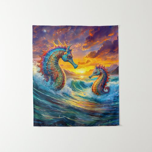 Seahorses At Sunset Design By Rich AMeN Gill Tapestry