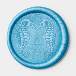 Seahorses Beach Wedding Monogram Wax Seal Sticker