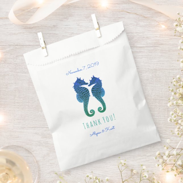 Seahorses Blue Green Beach Wedding Favor Bag (Clipped)