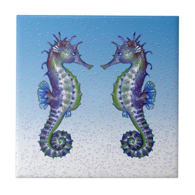 Seahorses Blue Love Tile (Front)