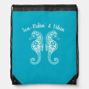 Seahorses-Fisherman Core-Hawaiian-Azure Drawstring Bag