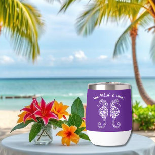 Seahorses-Fisherman Core-Hawaiian-Purple Thermal Wine Tumbler
