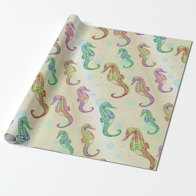 Seahorses Gold Wrapping Paper (Unrolled)
