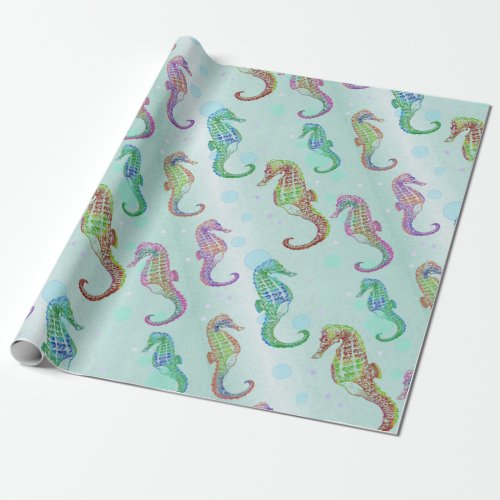 Seahorses Green Wrapping Paper