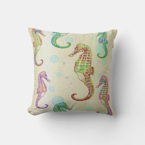Seahorses in a sea of gold throw pillow