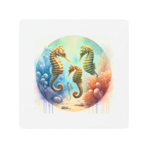 Seahorses in Harmony 280524AREF114 _ Watercolor Metal Print