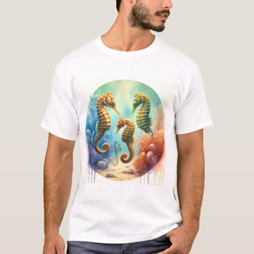 Seahorses in Harmony 280524AREF114 _ Watercolor T_Shirt
