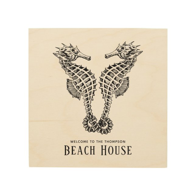 Seahorses in Love Beach House Wood Wall Art (Front)