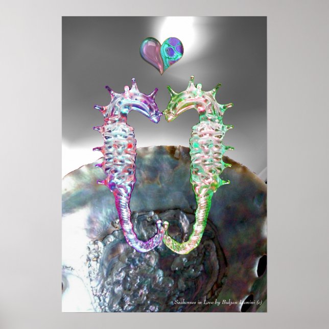 SEAHORSES IN LOVE PINK FUCHSIA MOTHER OF PEARL POSTER (Front)