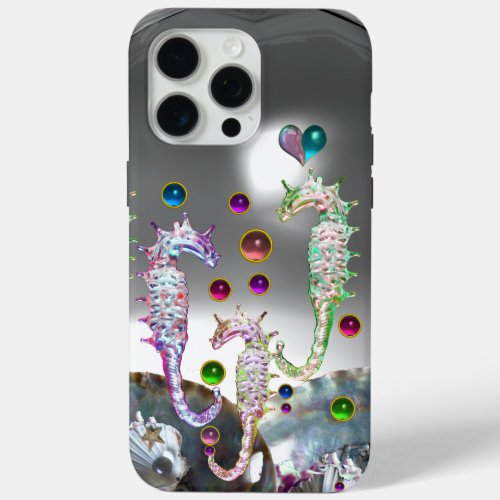 SEAHORSES IN LOVE  PINK TEAL BLUE MOTHER OF PEARL iPhone 15 PRO MAX CASE