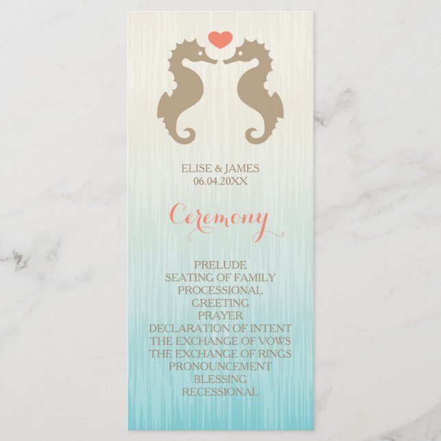 Seahorses In Love Wedding Ceremony Program (Front)