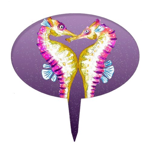 Seahorses Kiss Purple Cake Topper